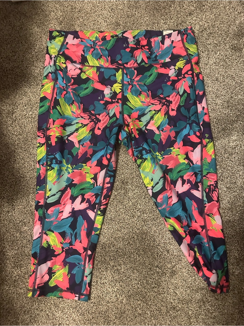 tek gear Navy Floral Capri Leggings with Bright Brushstroke Print